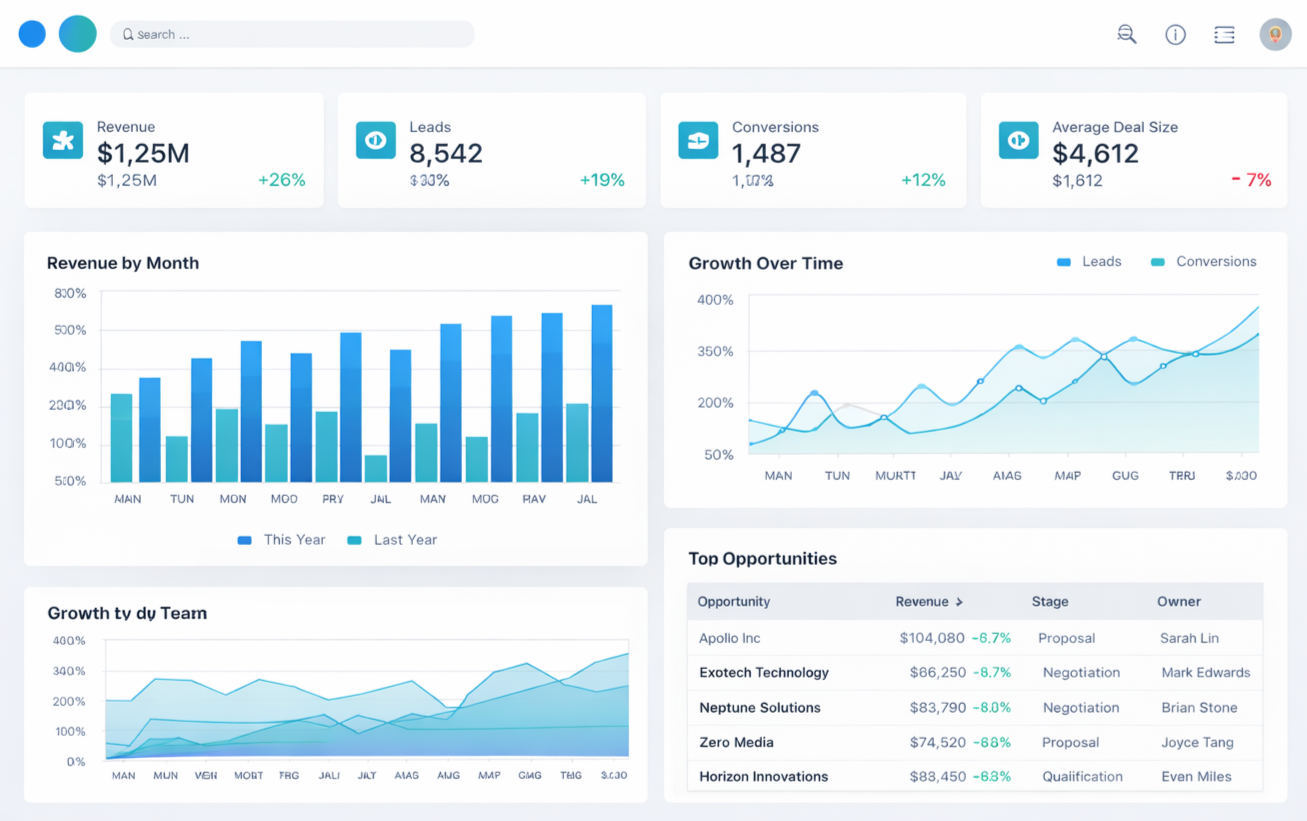 Custom dashboard visualization showing business analytics